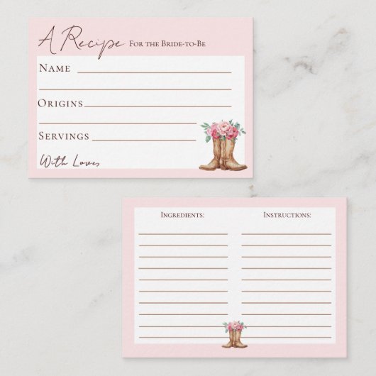 Rustic Cowgirl Bridal Shower Recipe Card Insert (Vorne/Hinten)