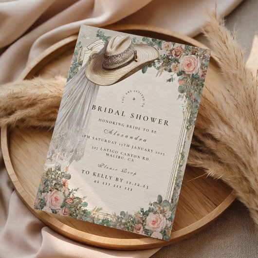 Rustic Cowgirl Hat Floral Bridal Shower Einladung