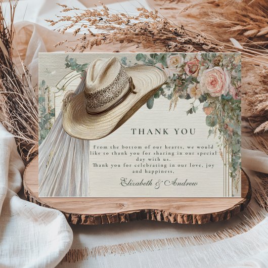 Rustic Cowgirl Hat Lace Wedding Dankeskarte