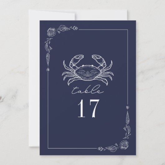 Rustic Crab Dark Blue Wedding Tischnummer (Rückseite)