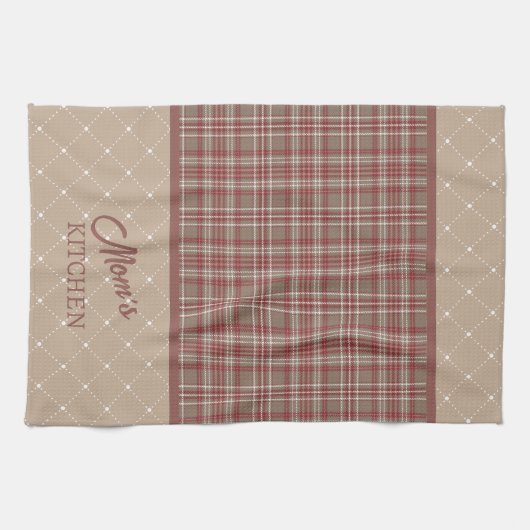 Rustic Cranberry, Dark Tan & White Plaid Geschirrtuch (Horizontal)