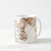 Rustic Cream Brown Stripes Three Bunny Rabbits Kaffeetasse (VorderseiteRechts)