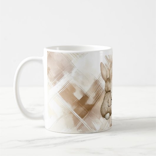 Rustic Cream Brown Stripes Three Bunny Rabbits Kaffeetasse (Links)