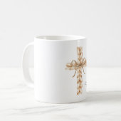 Rustic Cream Cross with Bow Believe Kaffeetasse (Vorderseite Links)
