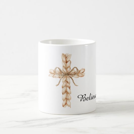 Rustic Cream Cross with Bow Believe Kaffeetasse (Mittel)
