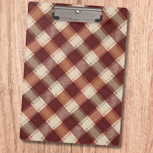 Rustic Cream Orange Rust Red Plaid Pattern Klemmbrett