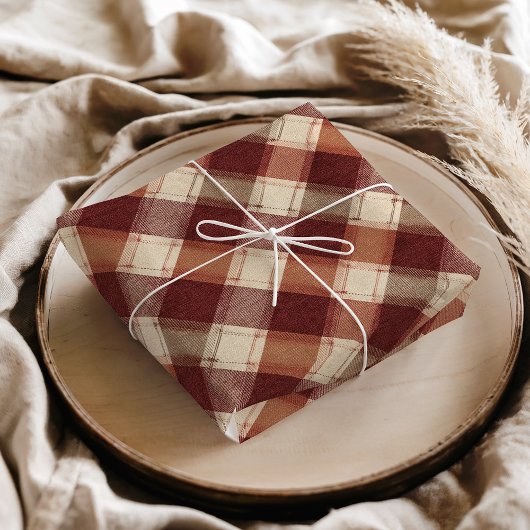 Rustic Cream Orange Rust Red Plaid Pattern Seidenpapier
