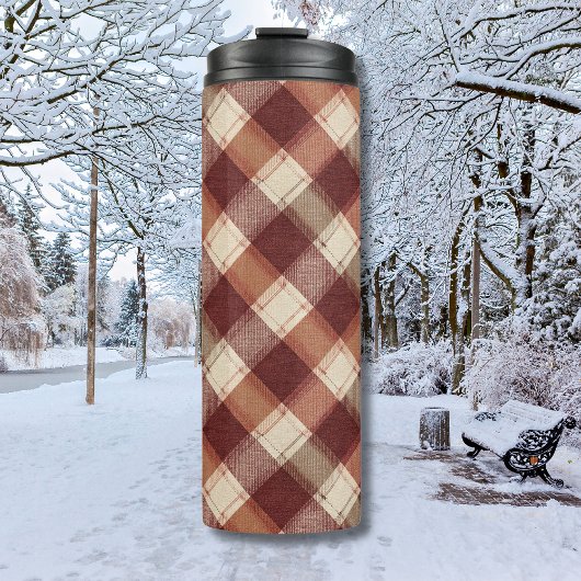 Rustic Cream Orange Rust Red Plaid Pattern Thermosbecher