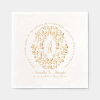 Rustic Crest Ivory Black Old Print Gothic Wedding Servietten Mit Folie
