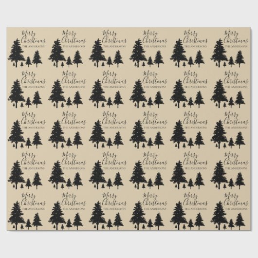 Rustic Custom Brown Black Tree Frohe Weihnachten Geschenkpapier (Flach)