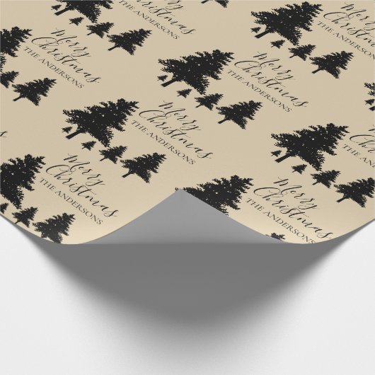 Rustic Custom Brown Black Tree Frohe Weihnachten Geschenkpapier (Ecke)