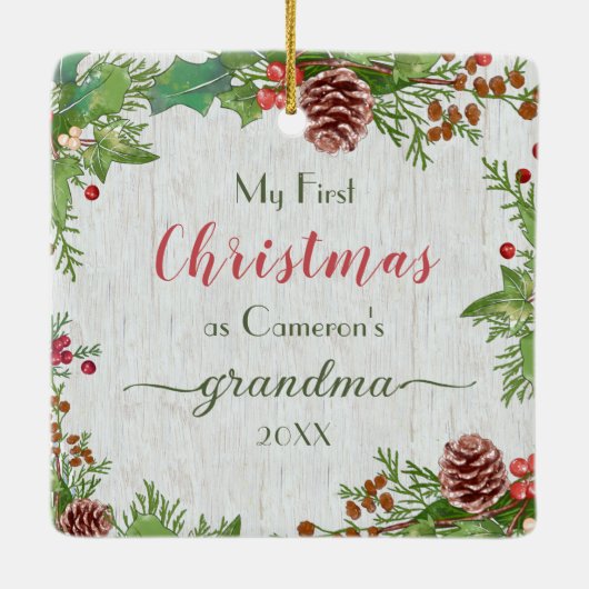 Rustic Custom Foto New Granda 1. Weihnachten Keramikornament (Rückseite)
