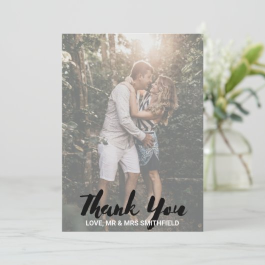 Rustic Custom Foto Wedding Danke Karte (Stehend Vorderseite)