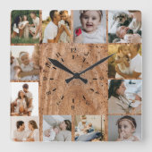 Rustic Custom Photo Collage Family Quadratische Wanduhr (Vorderseite)