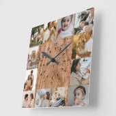 Rustic Custom Photo Collage Family Quadratische Wanduhr (Winkel)
