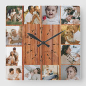 Rustic Custom Photo Collage Family Quadratische Wanduhr (Vorderseite)