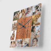 Rustic Custom Photo Collage Family Quadratische Wanduhr (Winkel)
