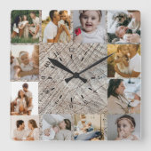 Rustic Custom Photo Collage Family Quadratische Wanduhr (Vorderseite)