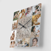 Rustic Custom Photo Collage Family Quadratische Wanduhr (Winkel)