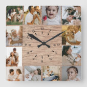 Rustic Custom Photo Collage Family Quadratische Wanduhr (Vorderseite)