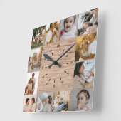 Rustic Custom Photo Collage Family Quadratische Wanduhr (Winkel)