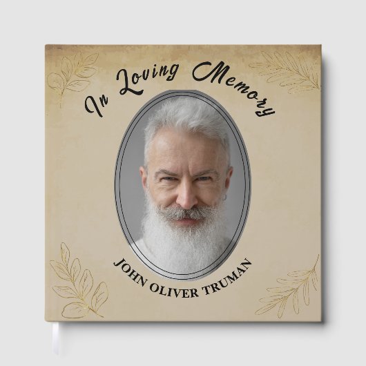 Rustic Custom Text Photo Memorial Funeral Leaves Gästebuch (Vorderseite)