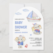 Rustic Cute Elephant Nautical Boat Baby Shower Einladung (Vorderseite)