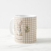 Rustic Cute Rabbit Brown Gingham Personalized Kaffeetasse (Vorderseite Links)