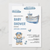 Rustic Cute Teddy Bear Nautical Boat Baby Shower Einladung (Vorderseite)