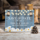 Rustic Daises & Lantern Dusty Blue Save the Date Ankündigungspostkarte