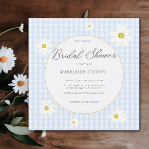 Rustic Daisies Baby Blue Gingham Brautparty Einladung