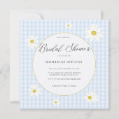 Rustic Daisies Baby Blue Gingham Brautparty Einladung (Vorderseite)