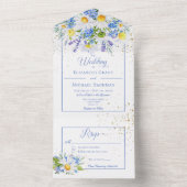 Rustic Daisies & Blue Floral Bouquet Kein Abendess All In One Einladung (Innen Boden)