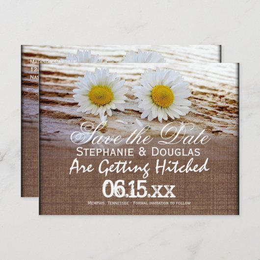 Rustic Daisies Burlap Save the Date Postkarten (Vorne/Hinten)