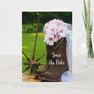 Rustic Daisies Cowboy Boots Wedding Rettet das Dat Ankündigung