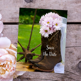 Rustic Daisies Cowboy Boots Wedding Rettet das Dat Ankündigungspostkarte