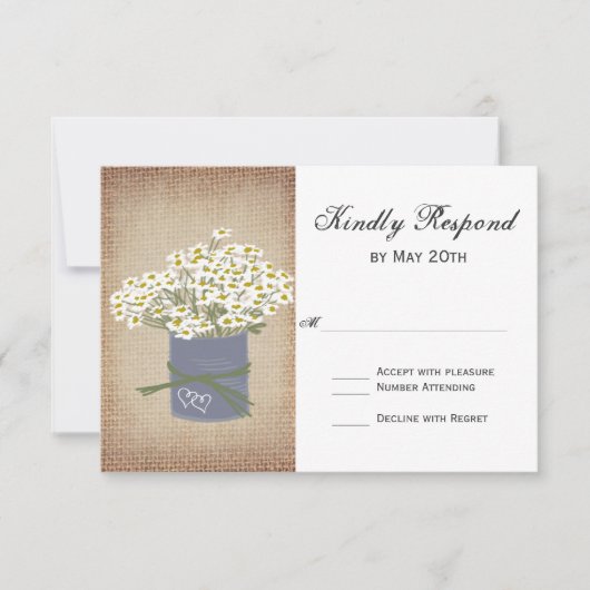 Rustic Daisies Double Hearts Wedding RSVP Cards Karte (Vorderseite)