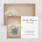 Rustic Daisies Double Hearts Wedding RSVP Cards Karte (Vorne/Hinten)