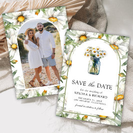 Rustic Daisies Floral Mason Jar Photo Wedding Save The Date