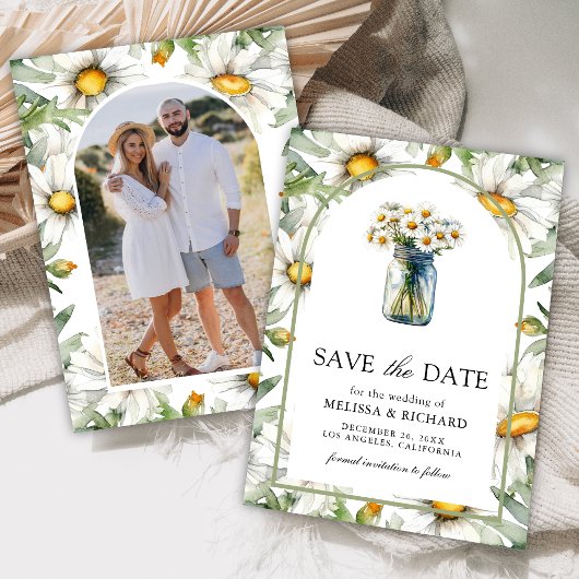 Rustic Daisies Floral Mason Jar Photo Wedding Save The Date
