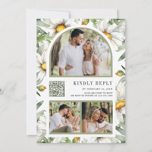Rustic Daisies Floral Mason Jar QR Code Wedding Einladung (Rückseite)