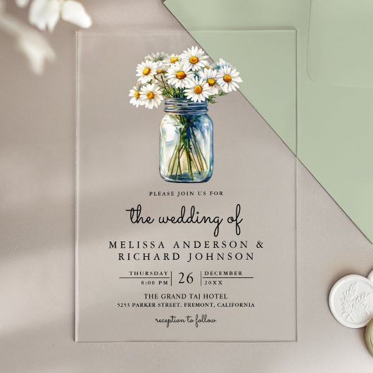 Rustic Daisies Floral Mason Jar Wedding Acryleinladungen