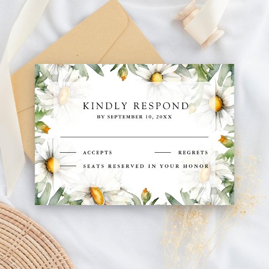 Rustic Daisies Floral Wedding RSVP Karte