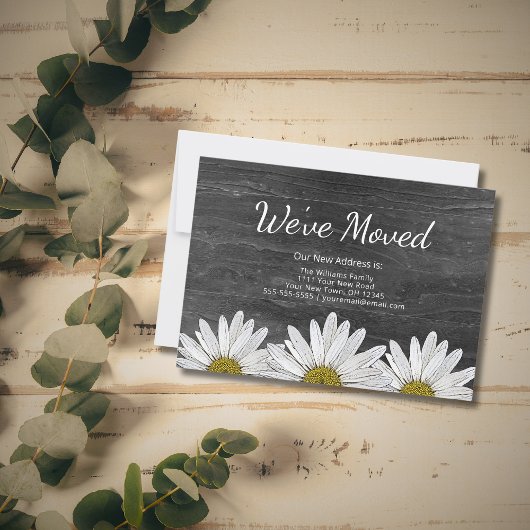 Rustic Daisies New Zuhause Floral Gray Wood Moving Ankündigung