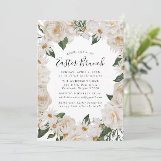 Rustic Daisis Osterbrunch Einladung (Stehend Vorderseite)