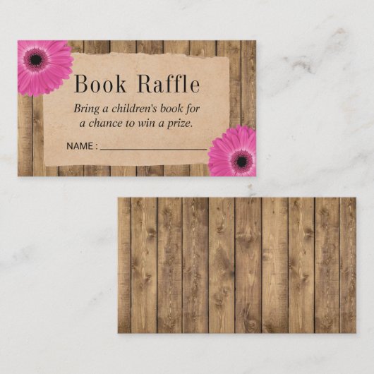 Rustic Daisy Baby Shower Book Raffael Tickets Begleitkarte (Vorne/Hinten)