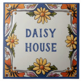 Rustic Daisy Blume Custom House Name Plate Zeichen Fliese (Vorderseite)