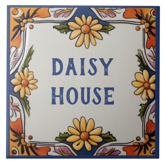 Rustic Daisy Blume Custom House Name Plate Zeichen Fliese (Vorderseite)