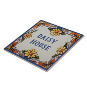 Rustic Daisy Blume Custom House Name Plate Zeichen Fliese (Seite)