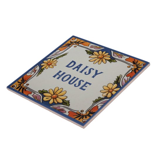 Rustic Daisy Blume Custom House Name Plate Zeichen Fliese (Seite)